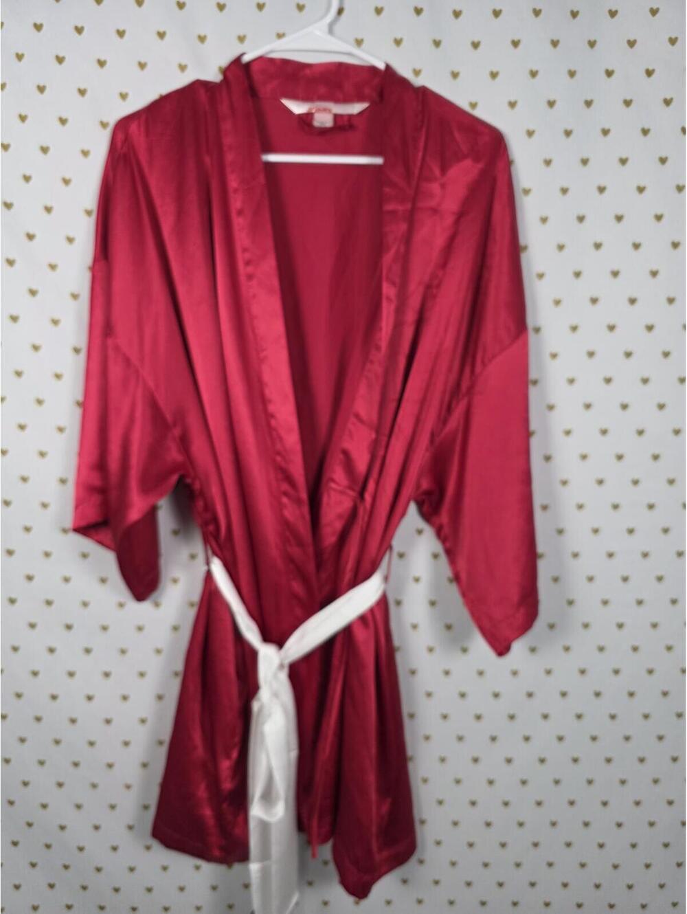 Victorias Secret Satin Silky Robe Red Kimono Lounge Tie Cover Up One Size fits